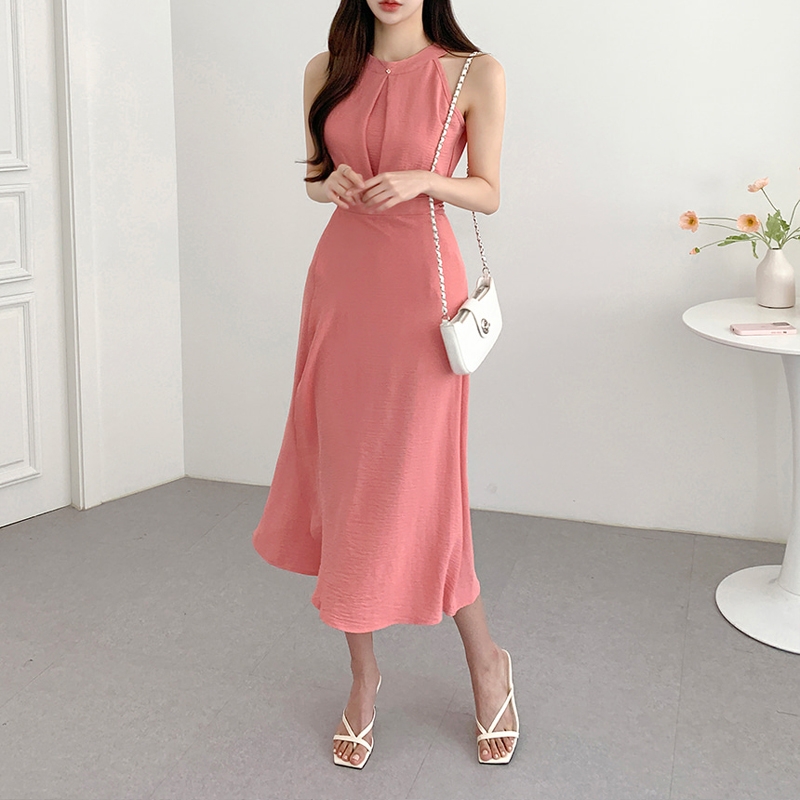 2025 여름 여성 민소매 핑크 원피스