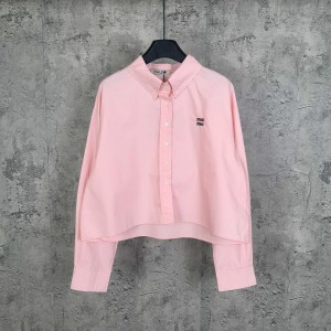 MiuMiu 미우미우 여성용 로고 자수 포플린 숏 셔츠 의류