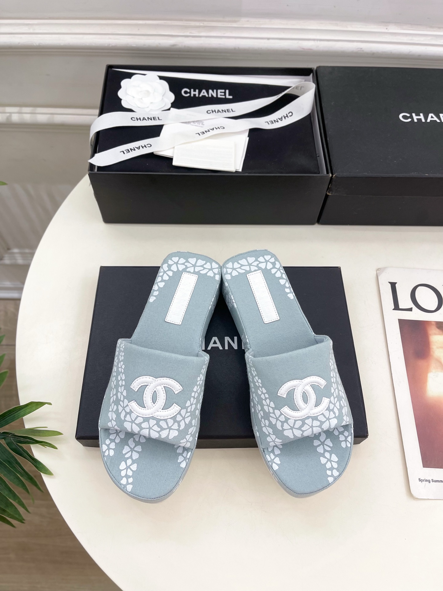 CHANEL 샤넬 더블C 로고 플랫폼 슬리퍼 샌들 신발
