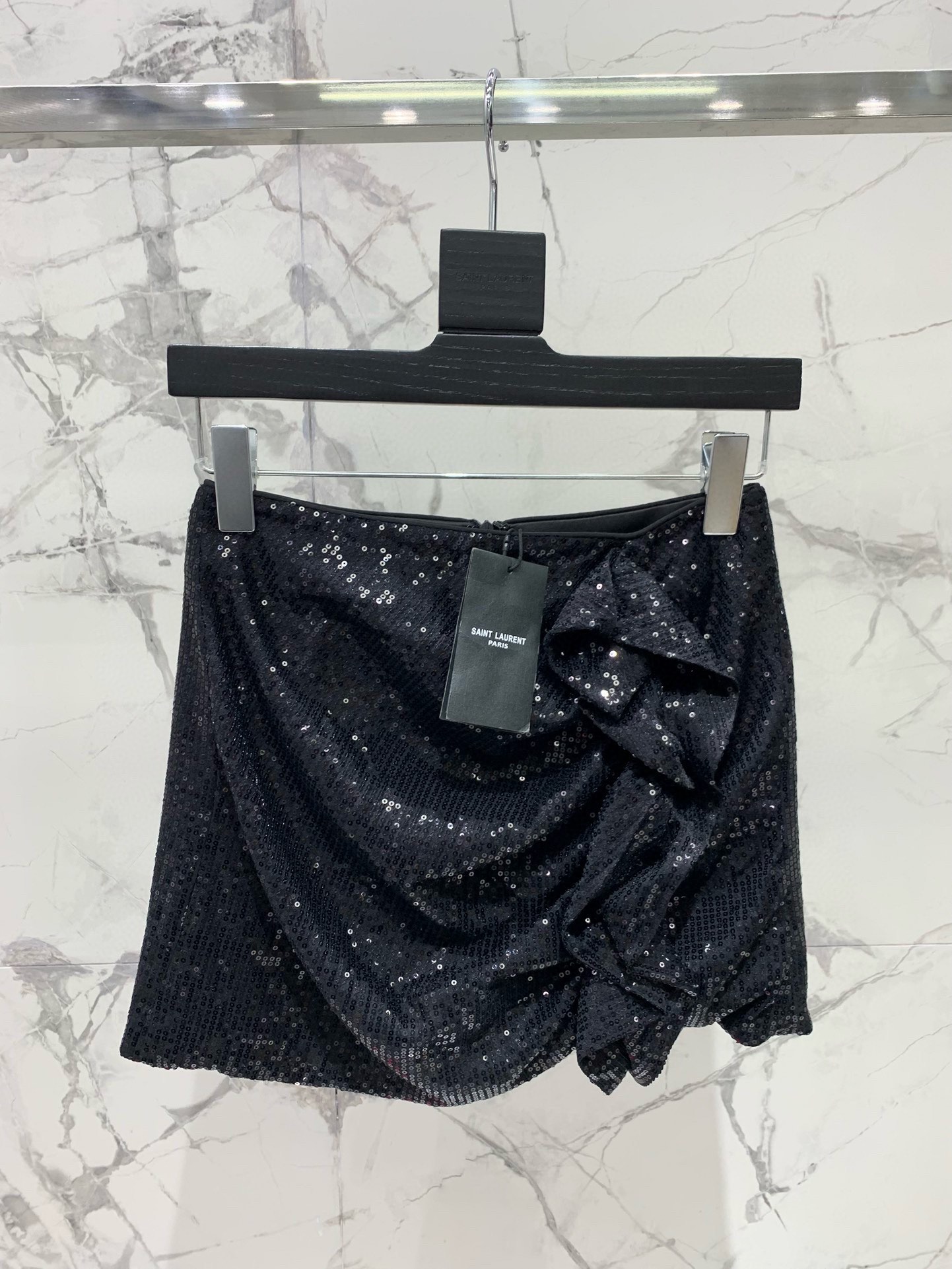 YSL 생로랑 시퀸 주름 미디 스커트 치마 의류