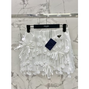 PRADA 프라다 화이트 울 플레어 스커트 치마 의류