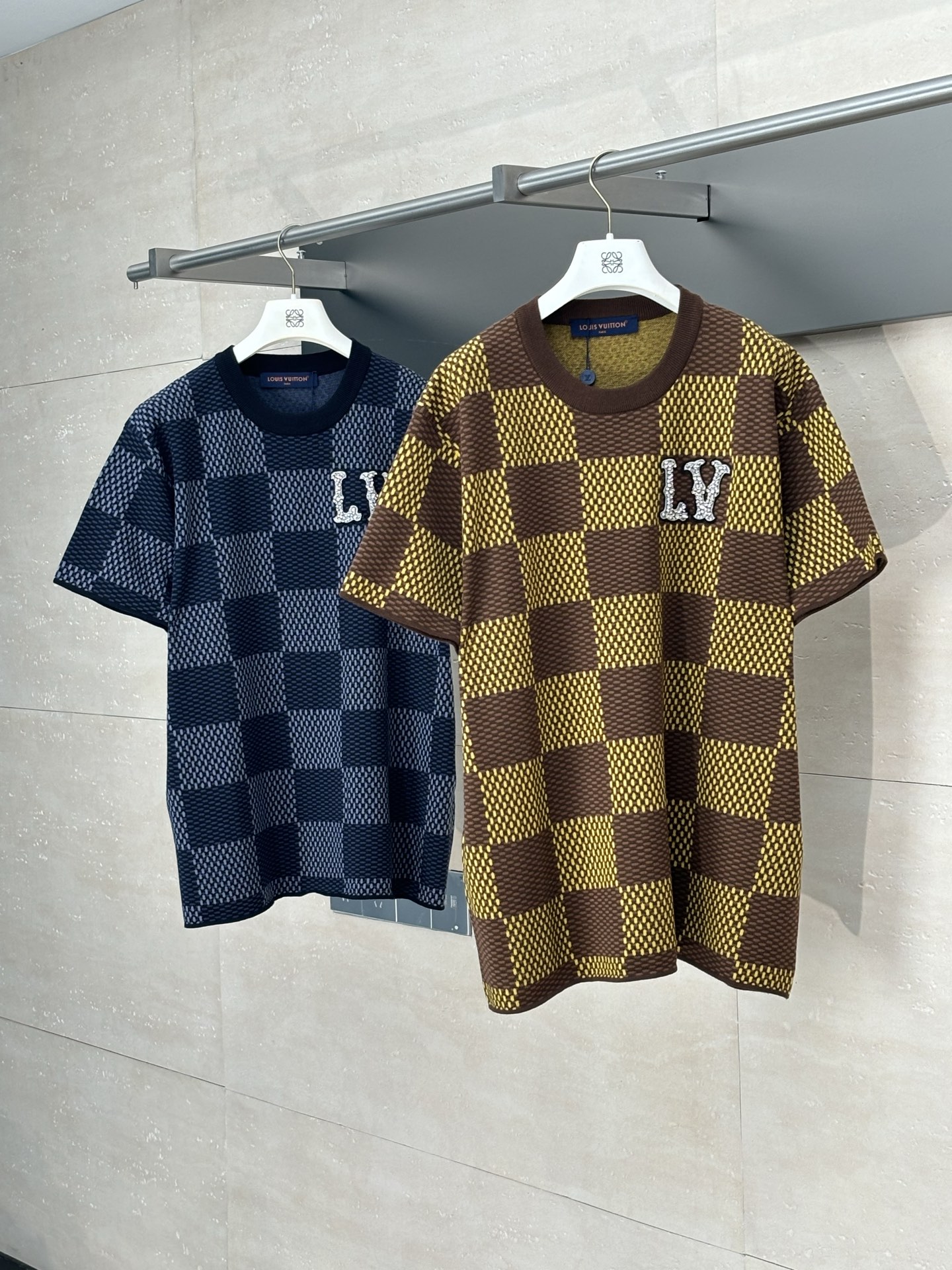 LV 루이비통 체크 큐빅 니트 반팔 티셔츠 의류