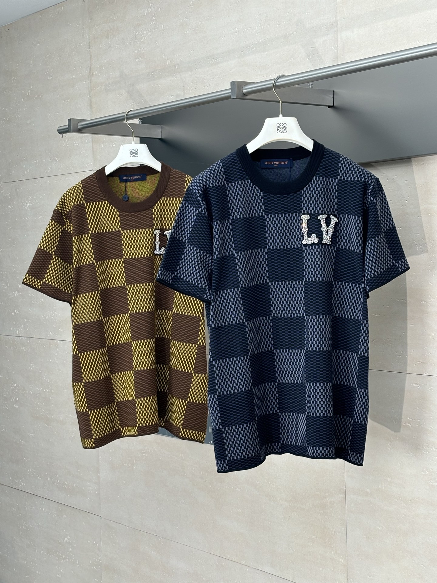 LV 루이비통 체크 큐빅 니트 반팔 티셔츠 의류
