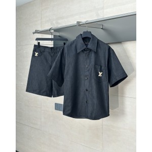 LV 루이비통 블랙 코튼 반팔 셔츠 + 반바지 세트 의류