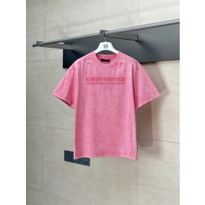 LV 루이비통 핑크 자수 라운드넥 반팔 티셔츠 의류