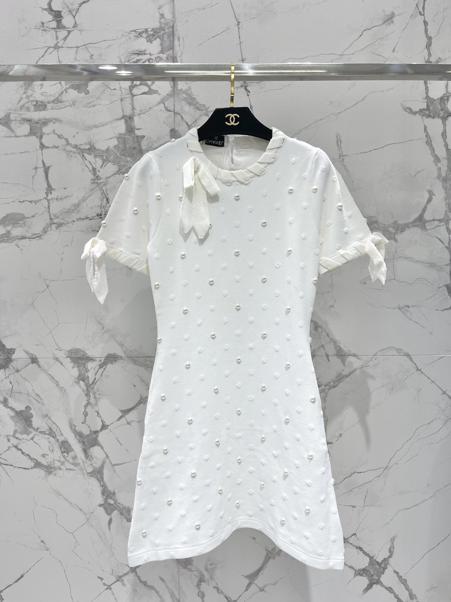 chanel 샤넬 도트 진주 장식 리본 니트 원피스 의류