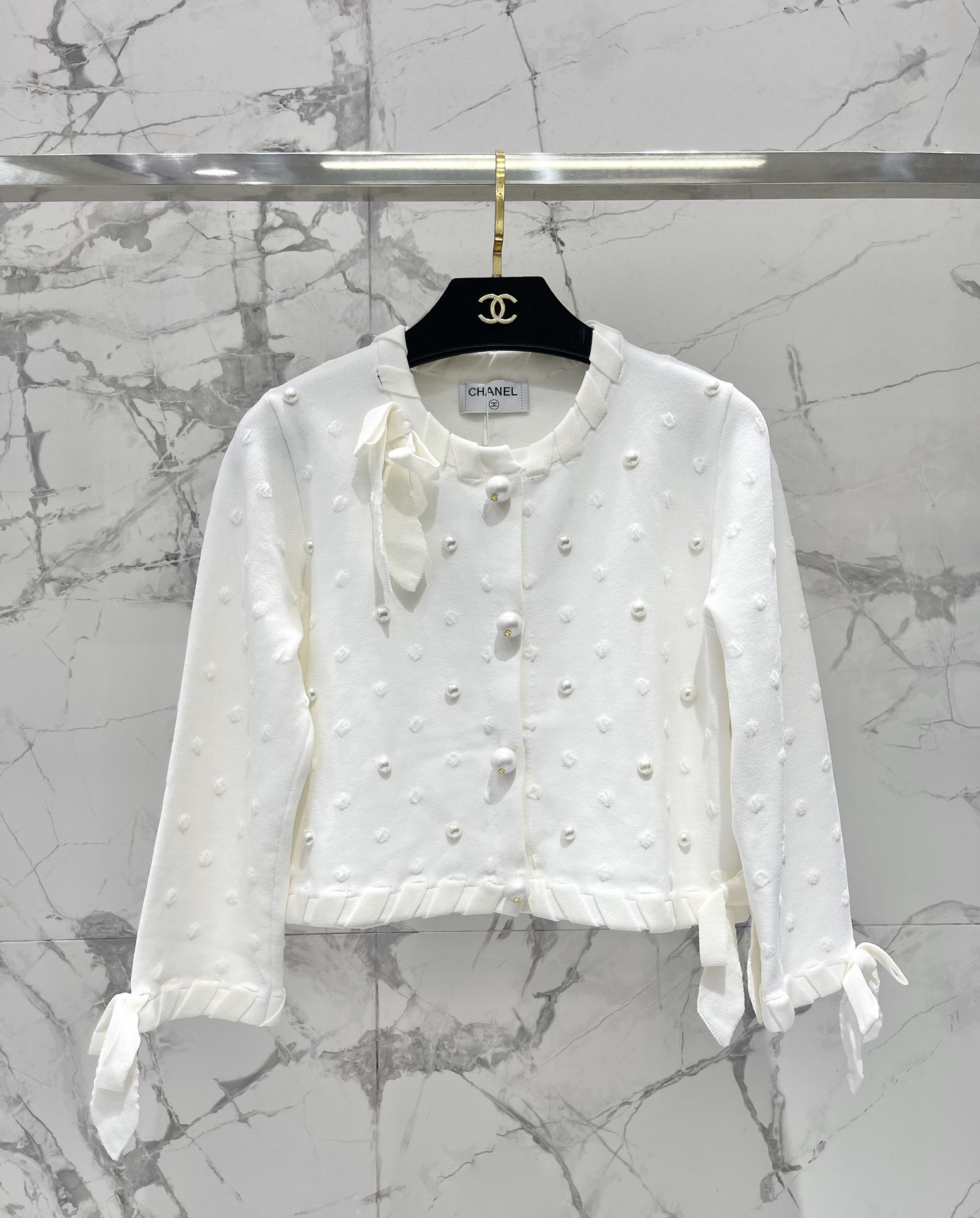 Chanel 샤넬 도트 패턴 얇은 니트 가디건 자켓 의류