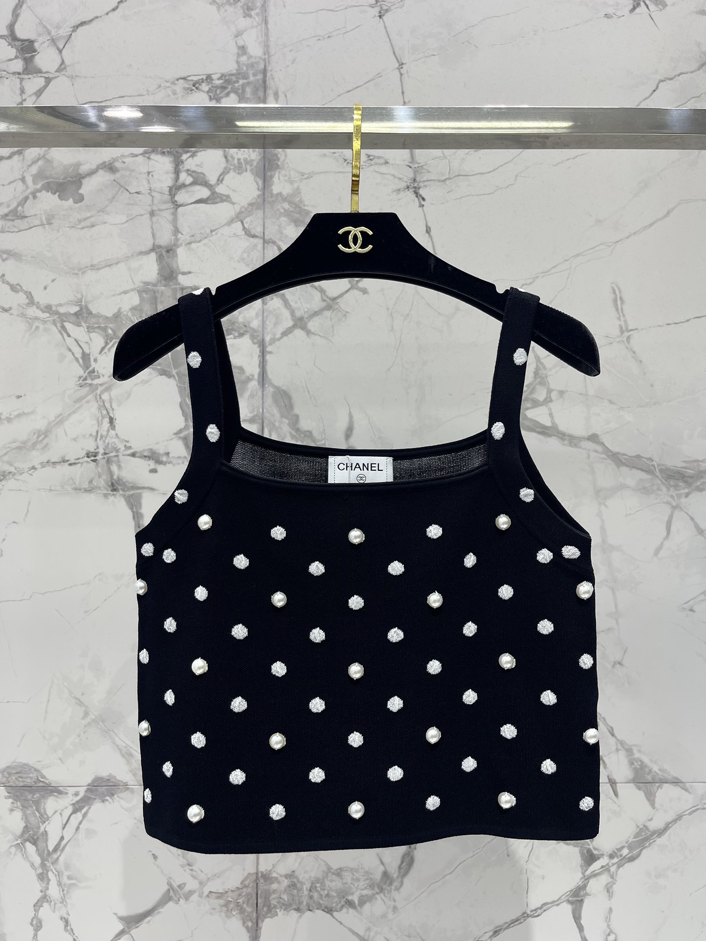 Chanel 샤넬 진주 비즈 도트 니트 민소매 탑 의류