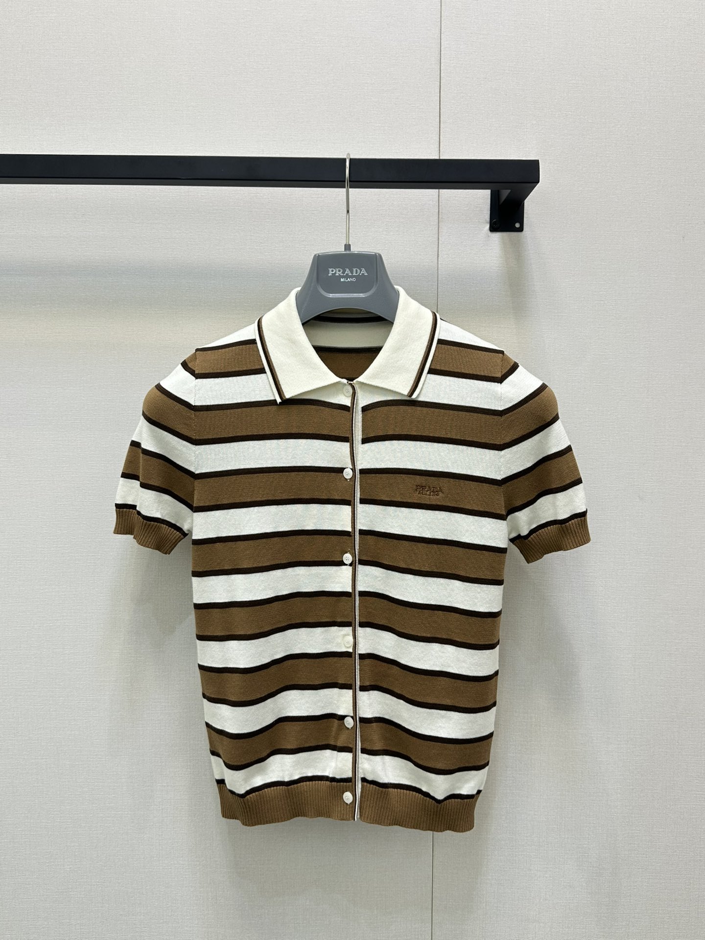 Prada 프라다 배색 스트라이프 니트 폴로 반팔 탑 의류