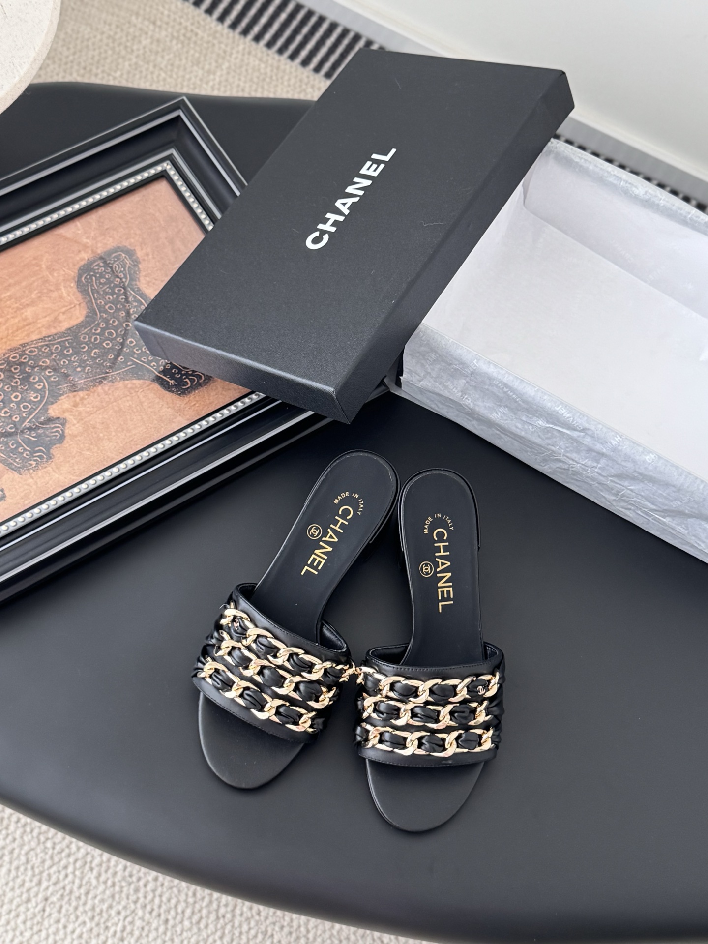 Chanel 샤넬 체인 굽 슬리퍼 샌들 신발