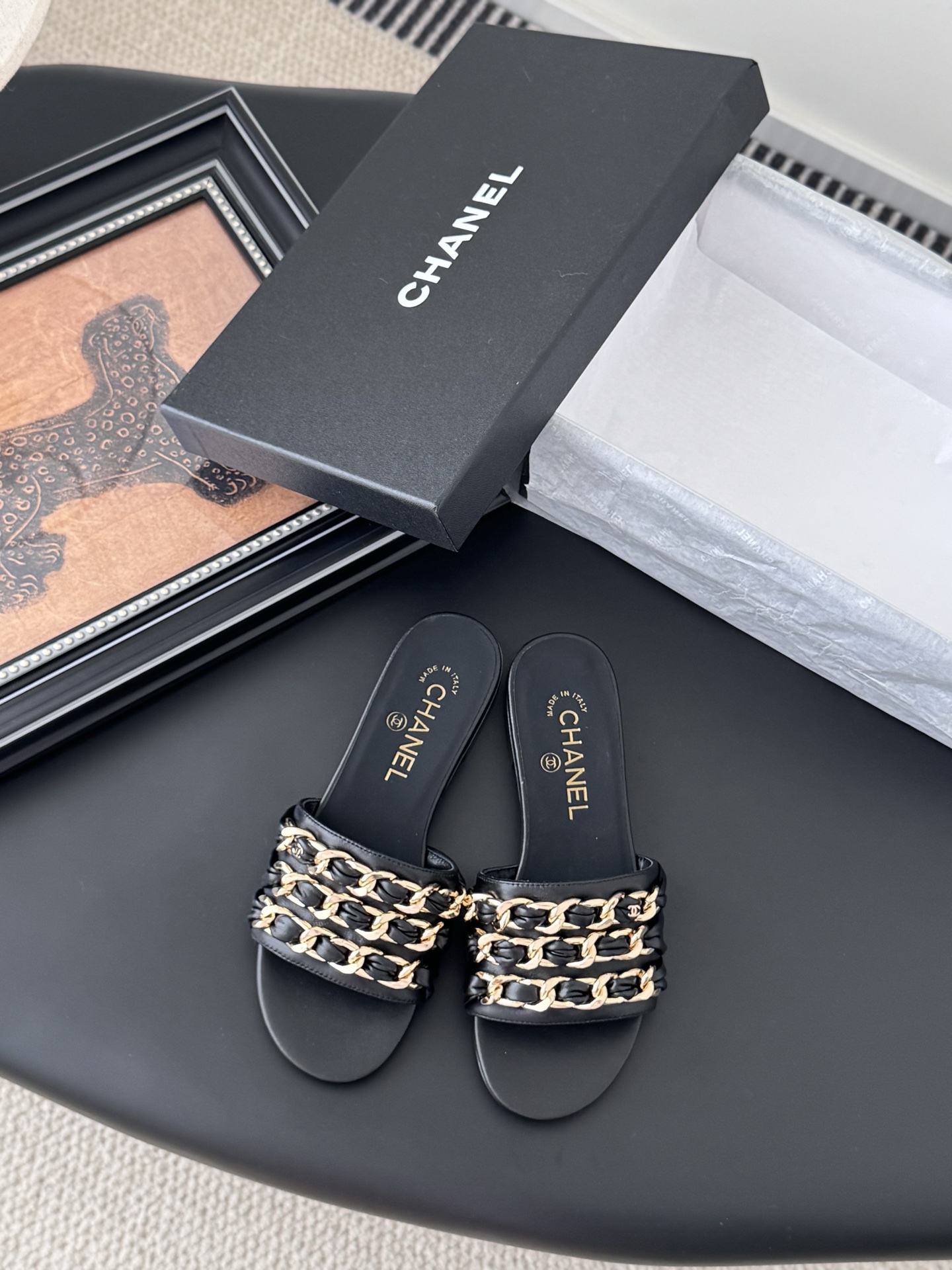 Chanel 샤넬 체인 플랫 슈즈 슬리퍼 샌들 신발