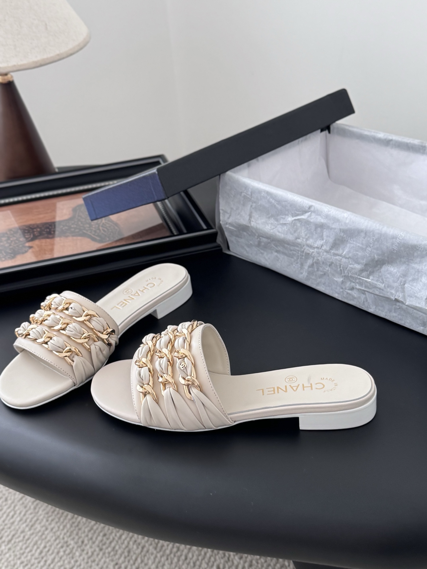 Chanel 샤넬 체인 플랫 슈즈 슬리퍼 샌들 신발