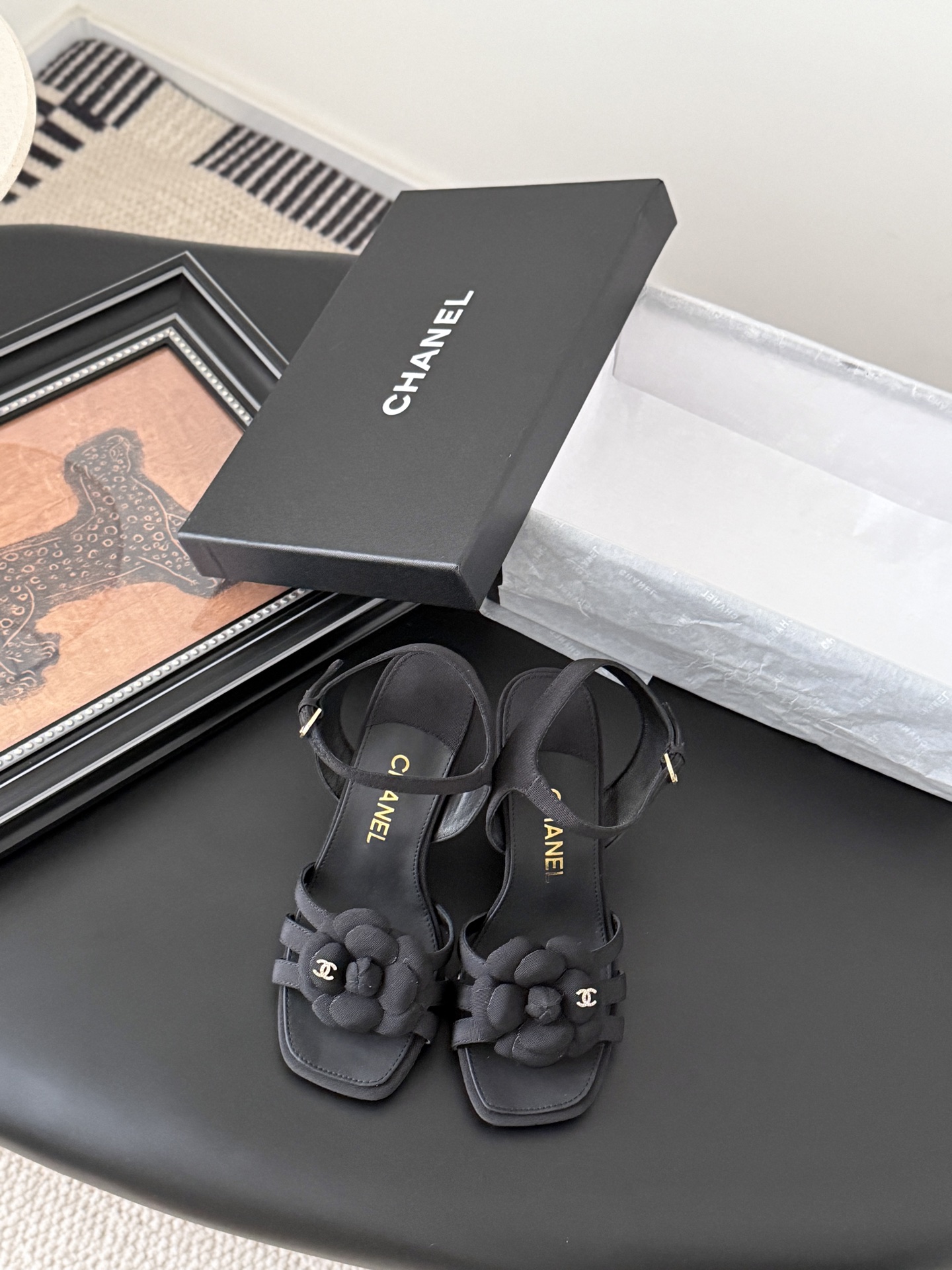 Chanel 샤넬 카멜리아 굽 샌들 신발