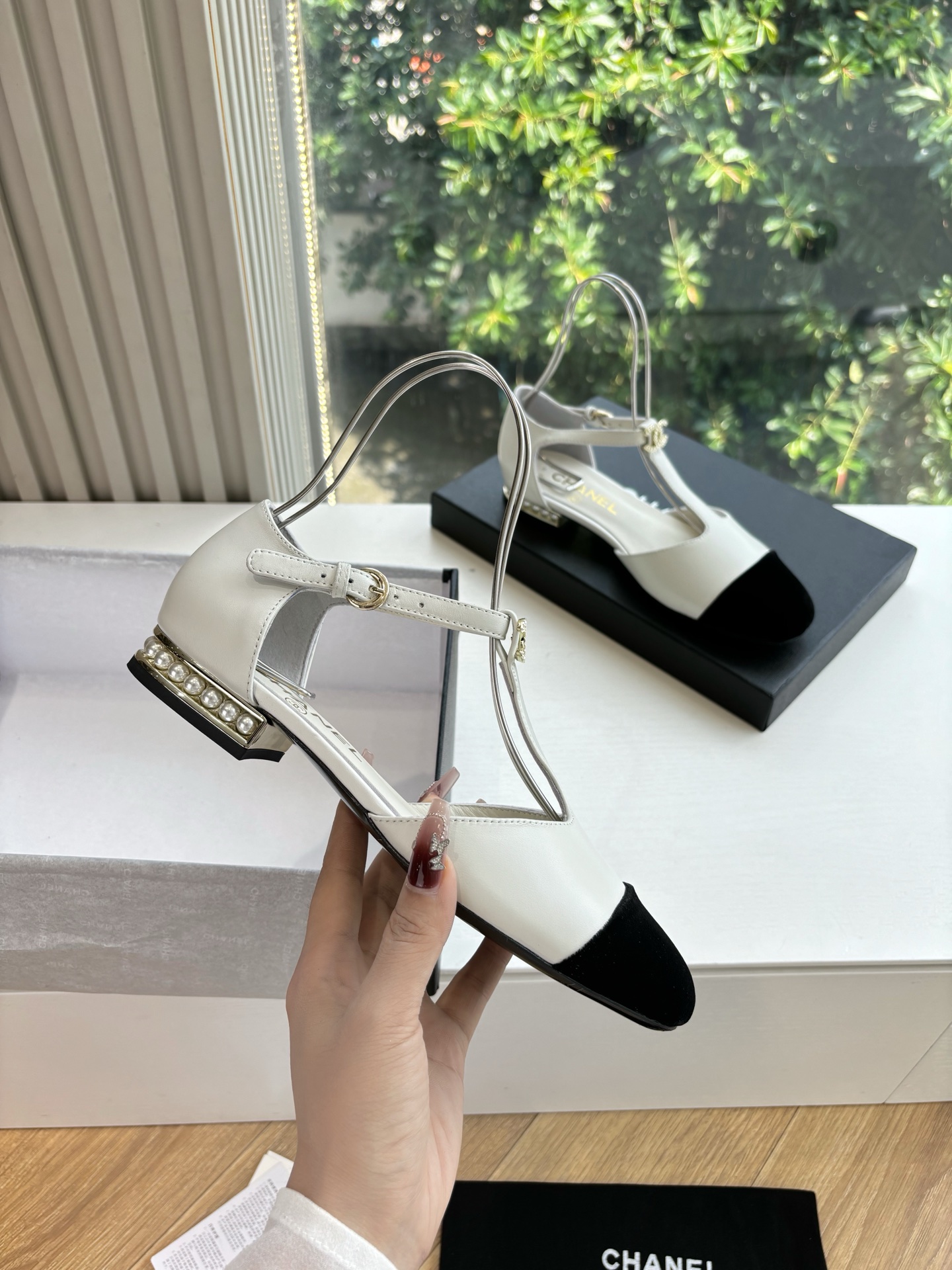 CHANEL 샤넬 트위드 메리제인 앞코 샌들 신발