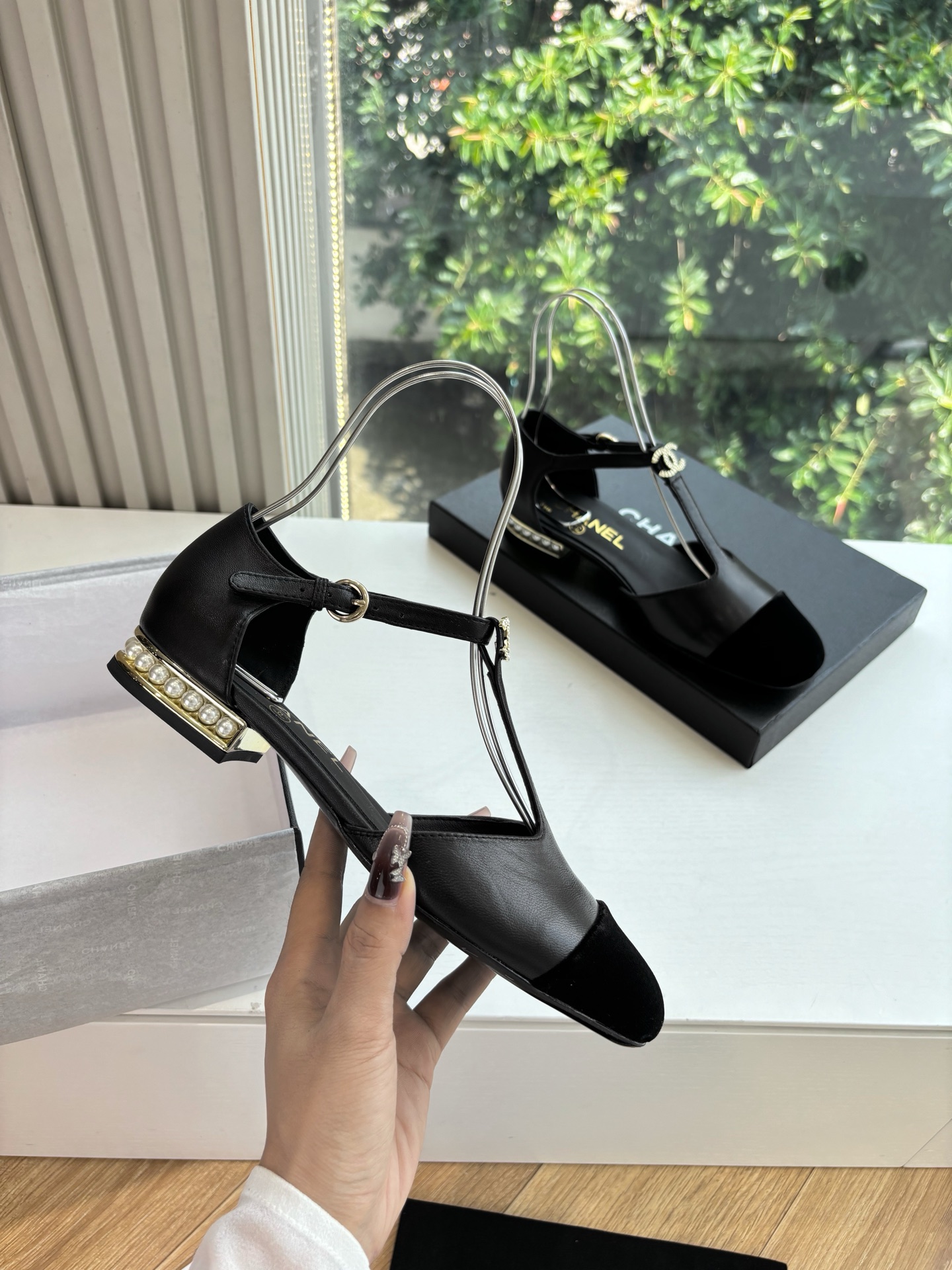 CHANEL 샤넬 트위드 메리제인 앞코 샌들 신발