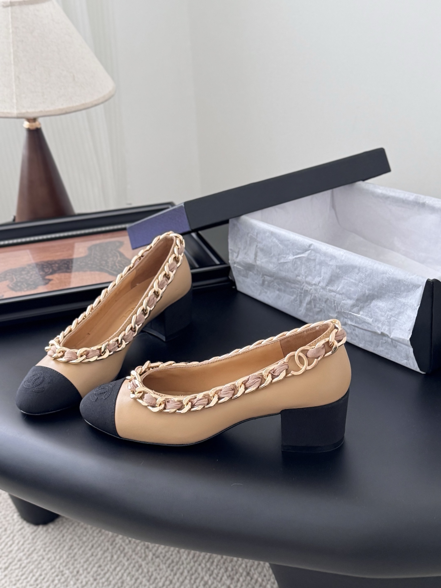 Chanel 샤넬 체인 더블 굽 구두 신발