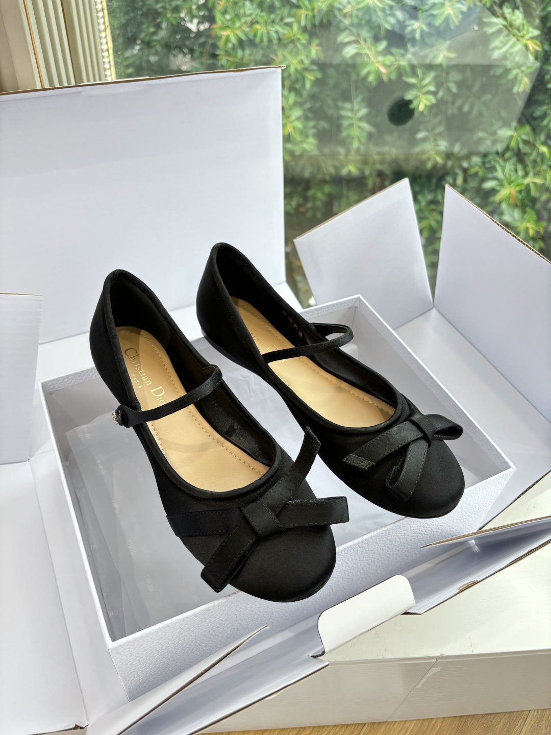 Dior CD 디올 실크 리본 플랫 슈즈 구두 신발