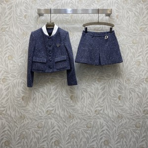 Dior CD 디올 하이넥 트위드 자켓 + 쇼츠 팬츠 투피스 세트 의류