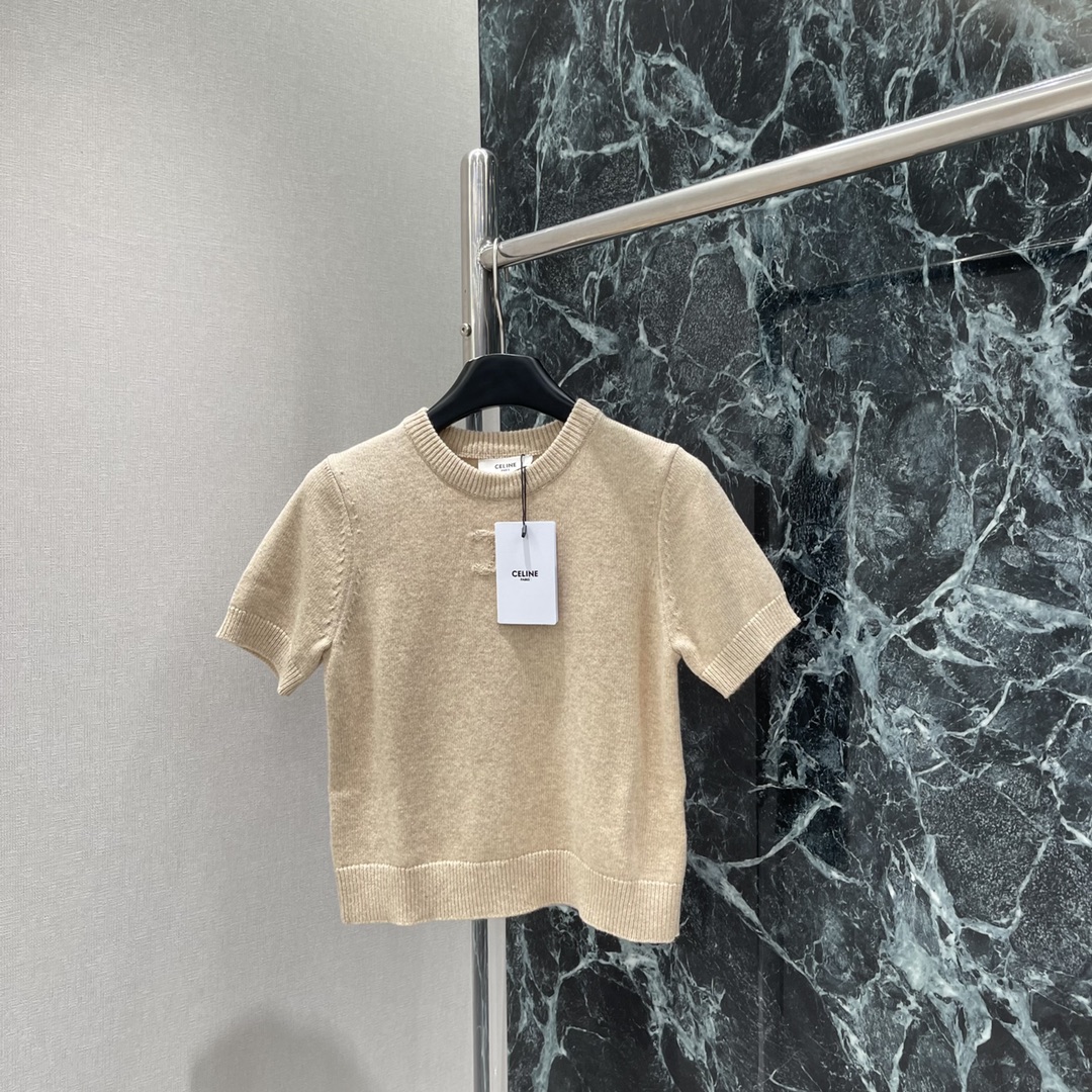 Celine 셀린느 라운드넥 자카드 반팔 니트 스웨터 상의 의류