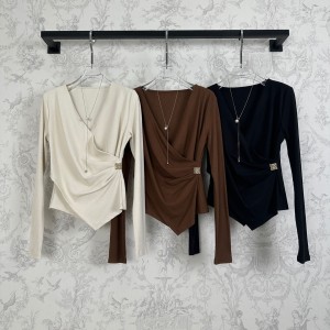 Loewe 로에베 비대칭 셔링 디테일 V넥 니트 탑 상의 의류