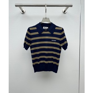 miumiu 미우미우 스트라이프 폴로 칼라 니트 상의 의류