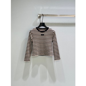 miumiu 미우미우  배색 스트라이프 라운드넥 긴팔 티셔츠 의류