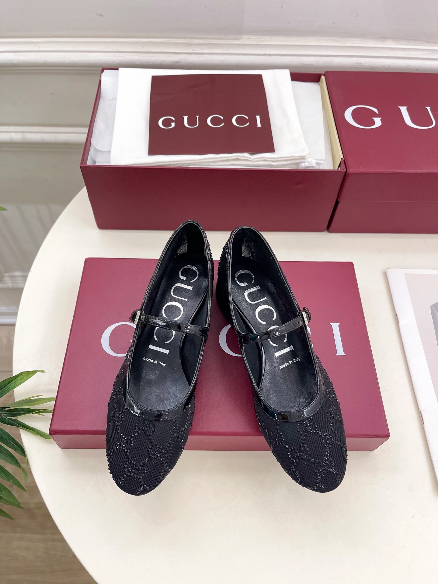 Gucci 구찌 메쉬 크리스탈 플랫 슈즈 구두 신발