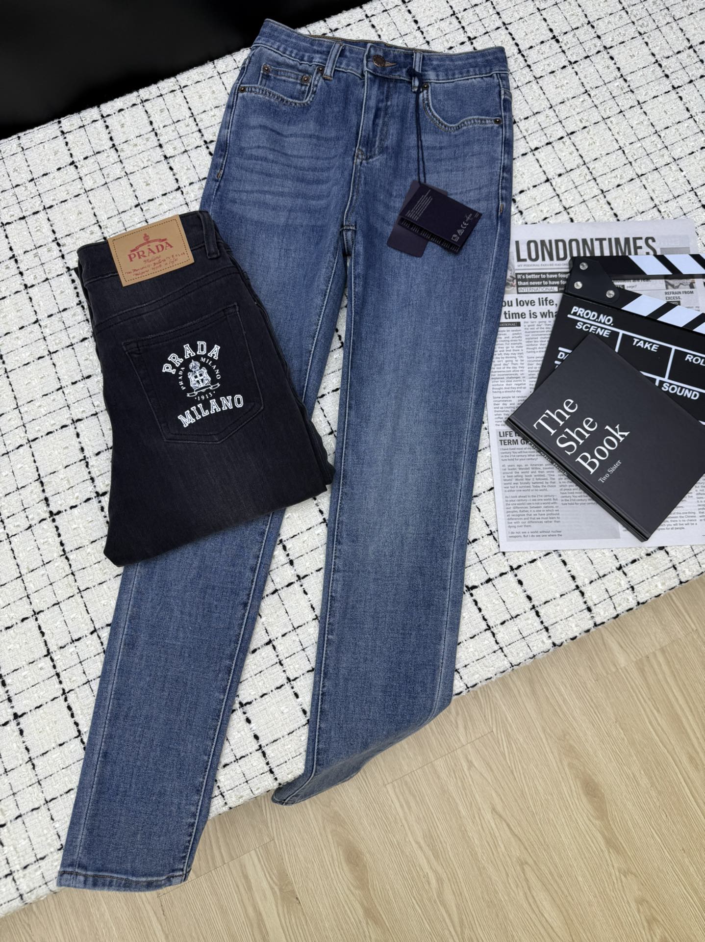 Prada 프라다 백포켓 프린트 스키니 데님 팬츠 바지 의류