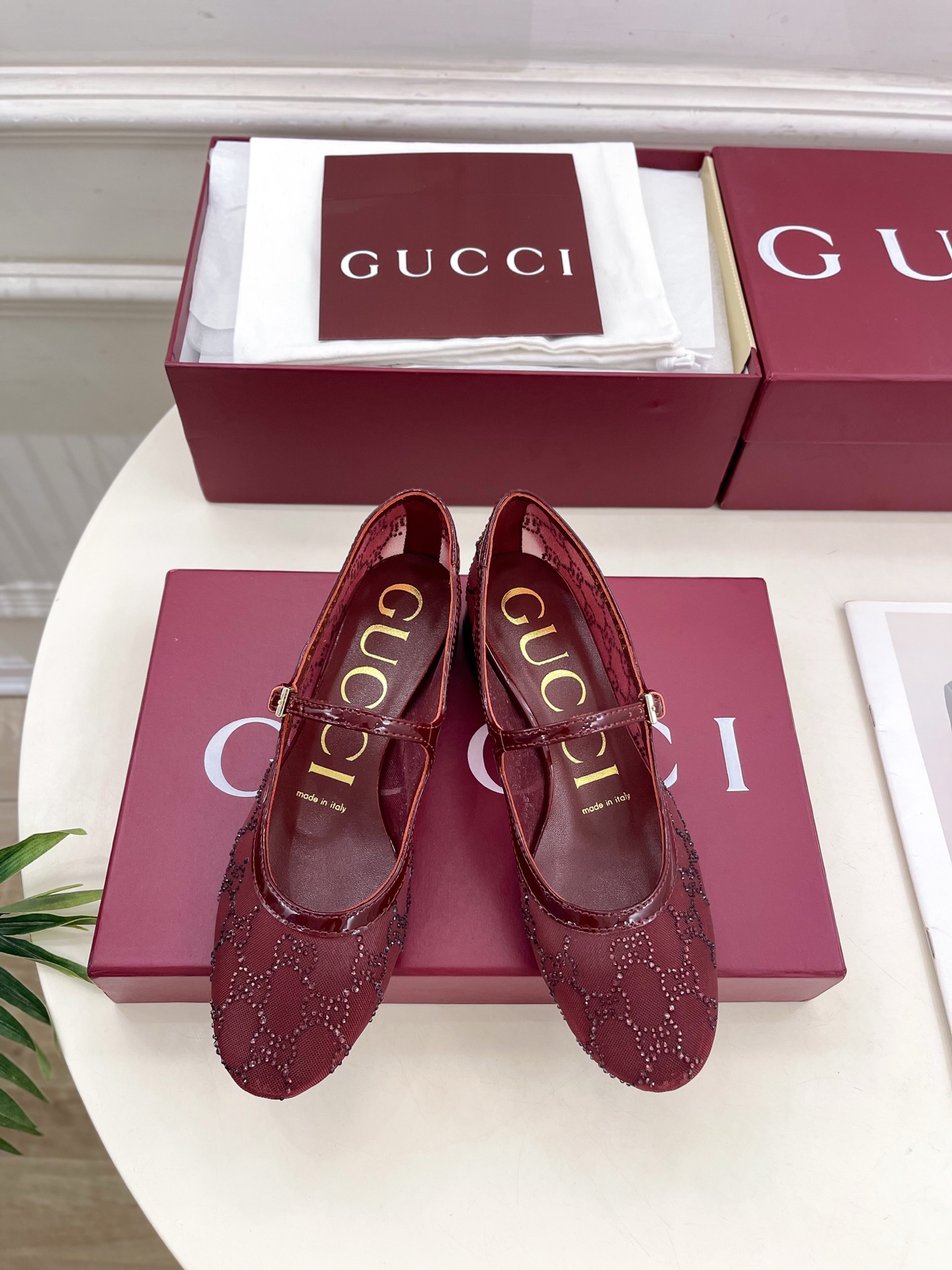 Gucci 구찌 메쉬 크리스탈 플랫 슈즈 구두 신발