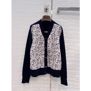 Loro Piana LP 로로피아나 고급스러운 프린트 배색 V넥 가디건 의류