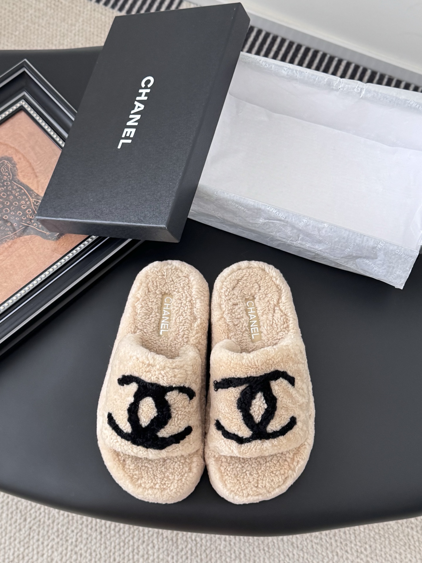 Chanel 샤넬 퍼 슬리퍼 신발