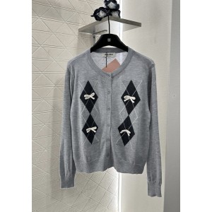 miumiu 미우미우 다이아몬드 패턴 리본 니트 가디건 의류