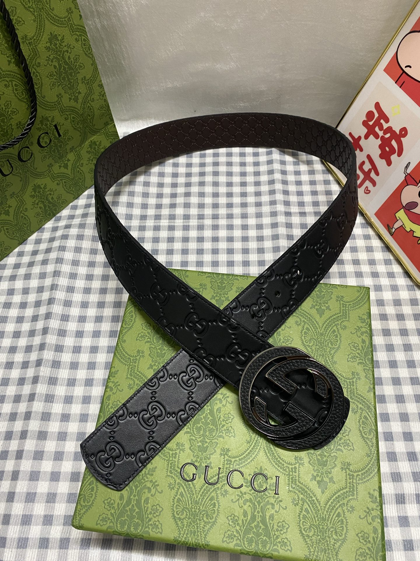 Gucci 구찌 남성용 GG 양면 벨트 (블랙, 4.0cm)