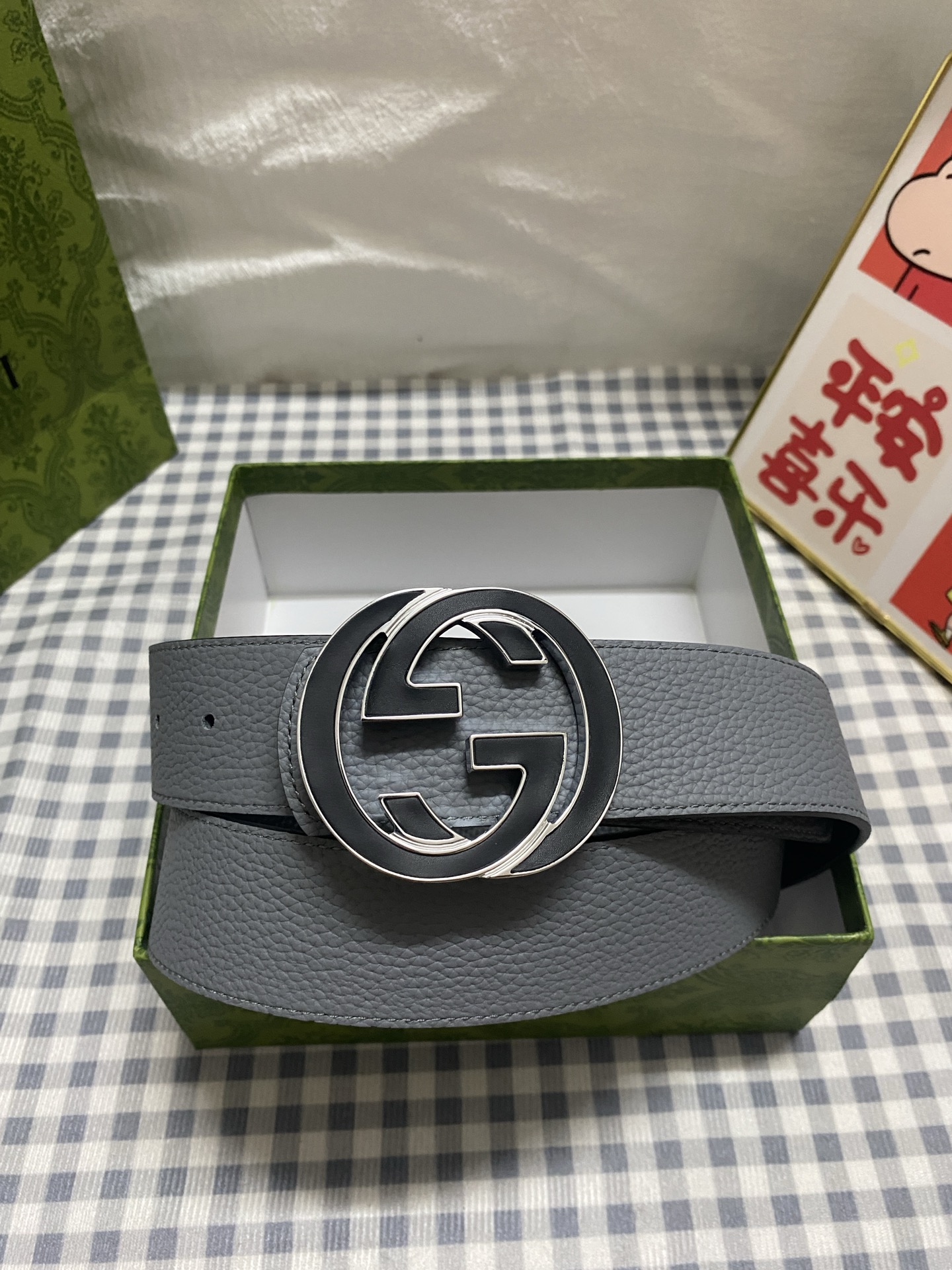 Gucci 구찌 남성용 GG 양면 벨트 (그레이, 4.0cm)