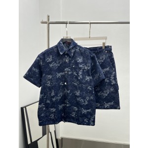 Louis Vuitton LV 루이비통 자수 데님 반팔 셔츠+반바지 세트 의류