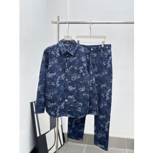 LV 루이비통 데님 자수 셔츠 & 팬츠 세트 의류