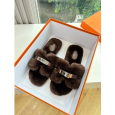 에르메스(Hermes) 양털 퍼 슬리퍼 신발