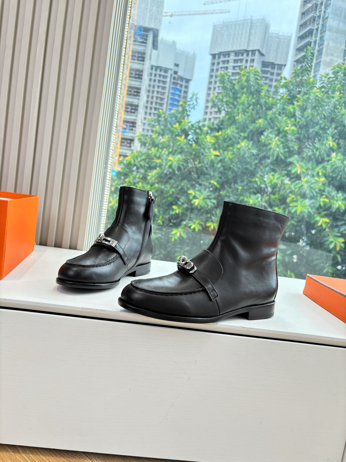 Hermes 에르메스 Kelly 버클 빈티지 플랫 앵클부츠 신발