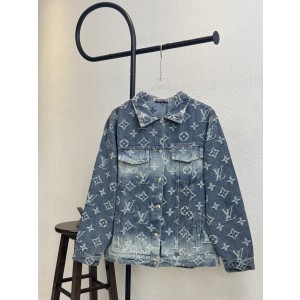 Louis Vuitton LV 루이비통 풀 프린트 자카드 디스트로이드 워시드 데님 재킷 의류