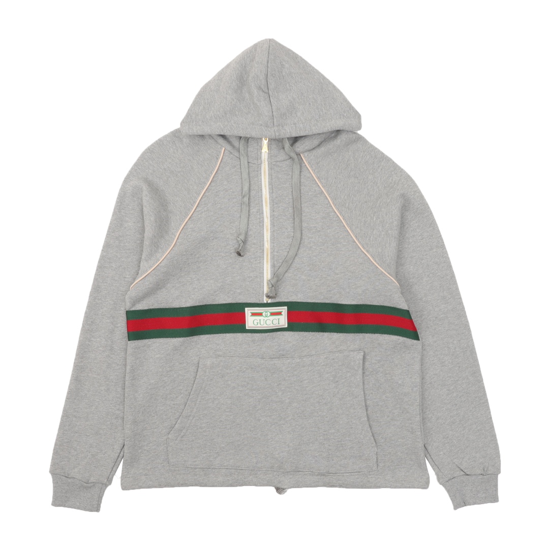 GUCCI 구찌 레드그린 테잎 반집업 후드 긴팔티 의류