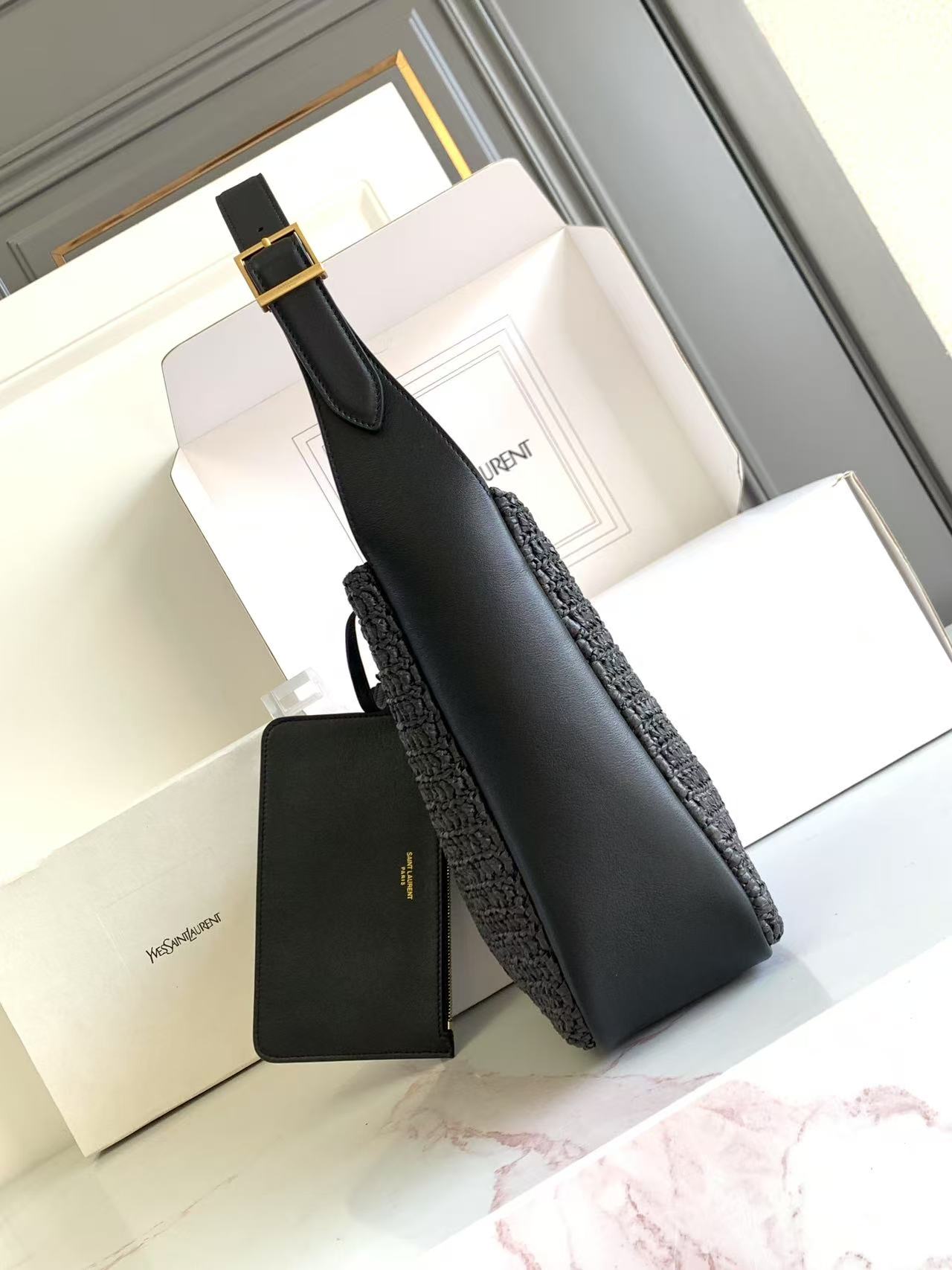 YSL LE 5 À 7 생로랑 소형 PP 라피아 & 가죽 백 가방