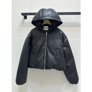 miumiu 미우미우 숏 가죽 후드 집업 자켓 재킷 의류