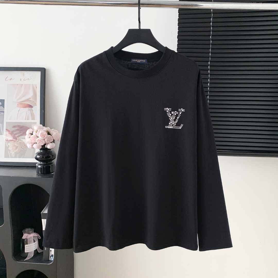 LV 루이비통 원형 로고 스팽글 레터링 긴팔 티셔츠 의류