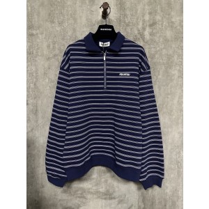 MiuMiu 미우미우 스트라이프 자수 반지퍼 하프 집업 폴로 셔츠 긴팔 티셔츠 의류