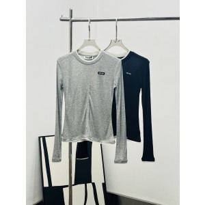 miumiu 미우미우 로고 자수 배색 롱슬리브 긴팔 티셔츠 의류