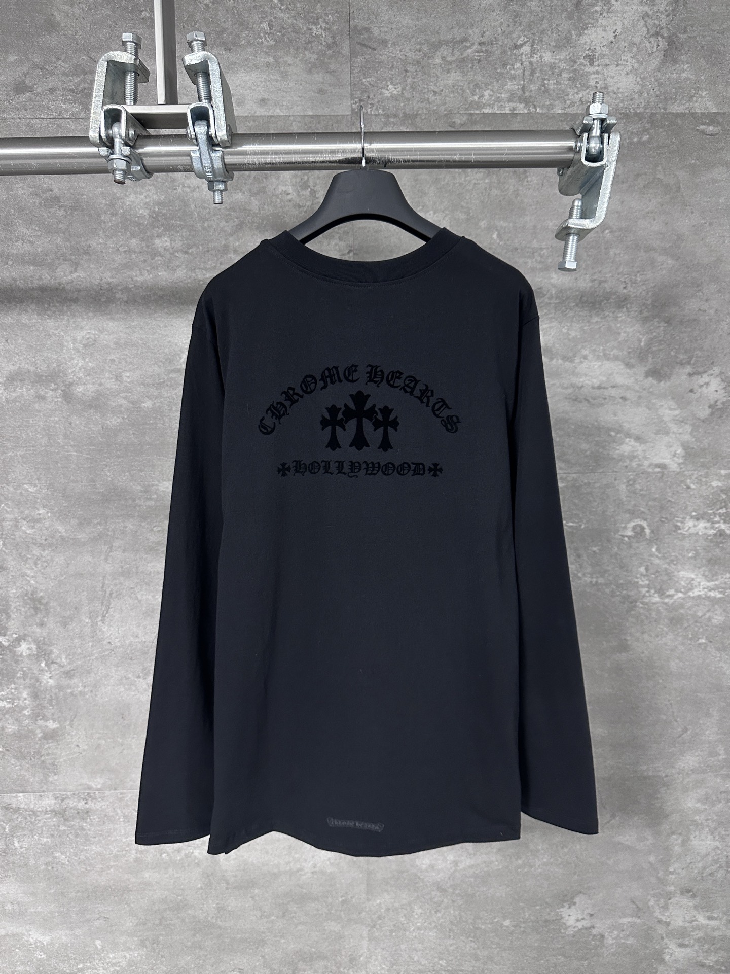 Chrome Hearts / 크롬하츠 CH 블랙 벨벳 크로스 라운드넥 긴팔 티셔츠 의류