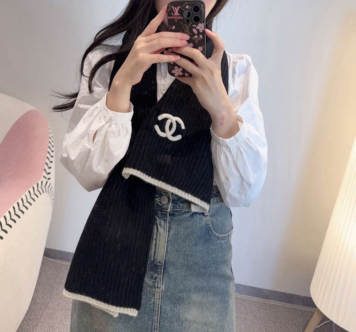 Chanel 샤넬 자수 캐시미어 머플러 목도리