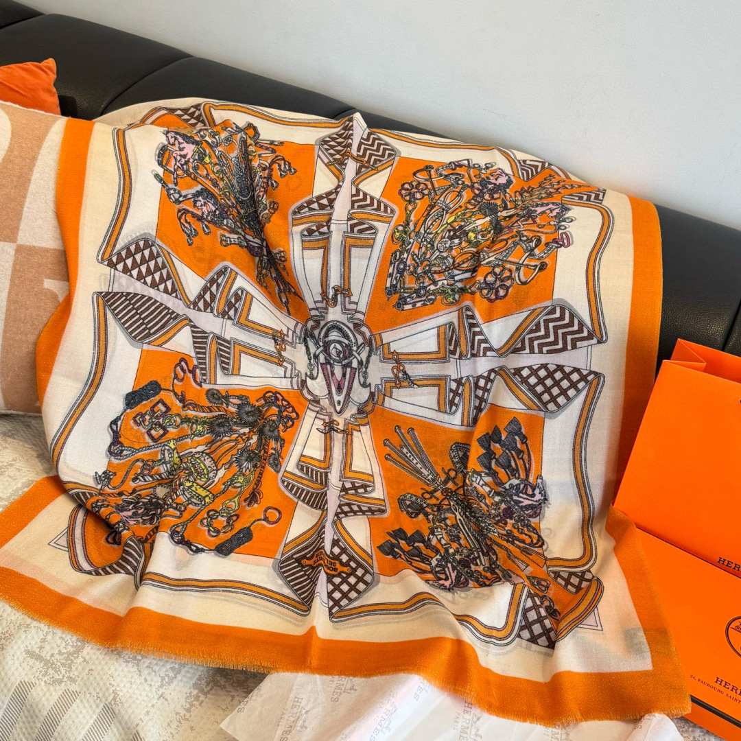 Louis Vuitton LV 루이비통 실버사 실크 울 스카프 머플러 목도리