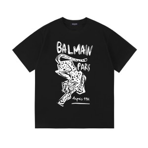 BALMAIN 2026 Early Spring 발망 레오파드 레터 로고 반팔 티셔츠 의류