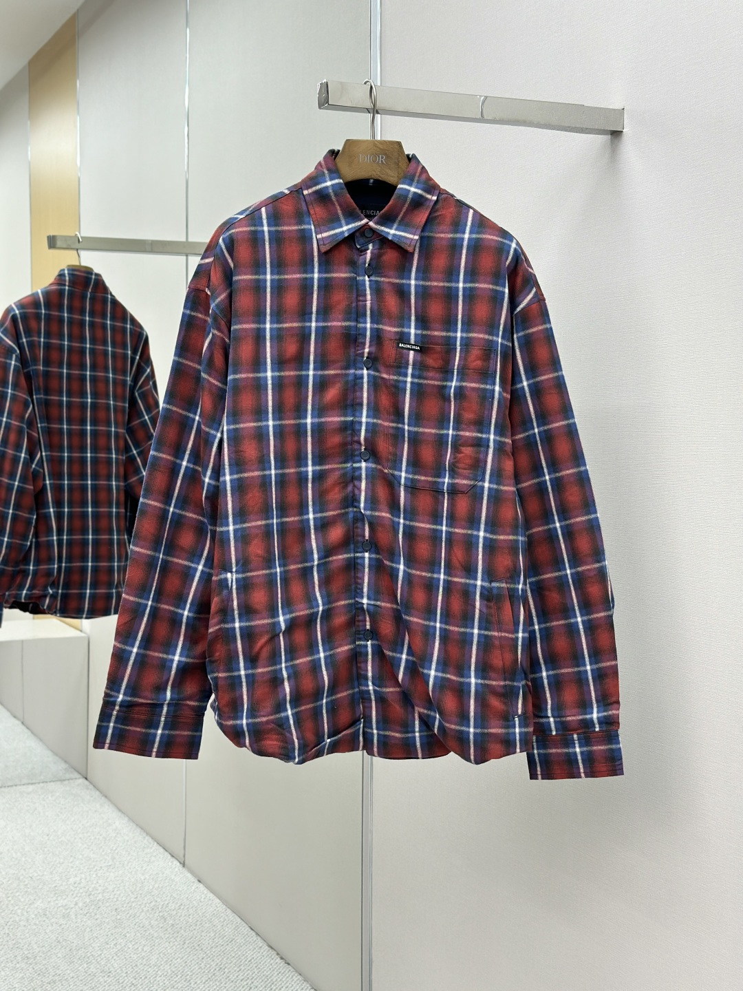 BALENCIAGA 발렌시아가 체크 플랩 카라 롱슬리브 셔츠 의류